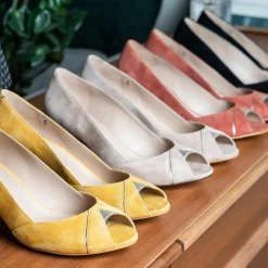 Escarpins en Velours de Cuir Daphne pêche - Talon 6 cm