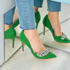 Escarpins en Velours de Cuir Adia verts - Talon 8 cm