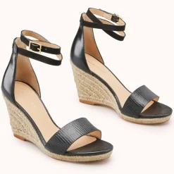 Espadrilles compensées en Cuir Zemi noires - Talon 9 cm