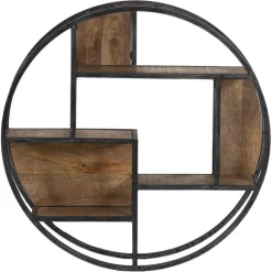 Etagere bois metal ronde manguier stockholm naturel ciré - 80x16x80 cm