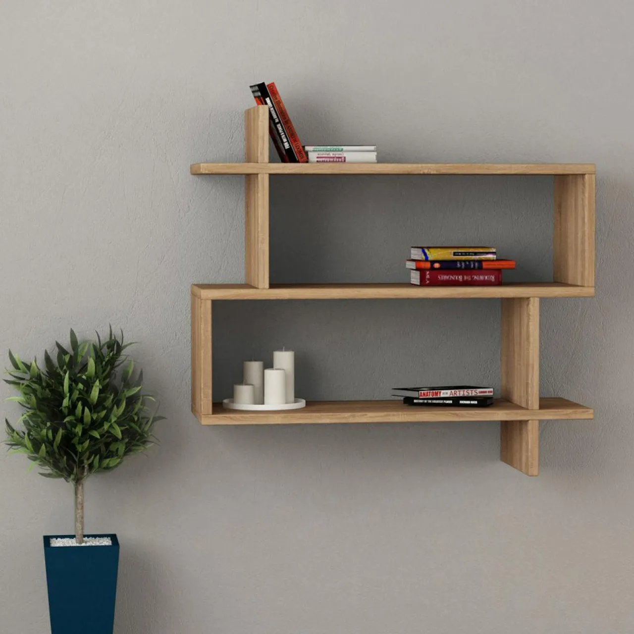 Etagère murale Paralel chêne - 70x65.5x22 cm