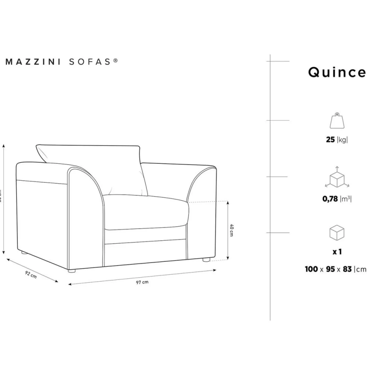 Fauteuil Quince gris foncé - 97x92x80 cm