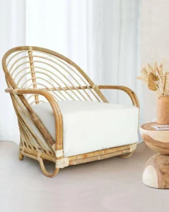 Gaia - Fauteuil en rotin tressé et coussin Blanc