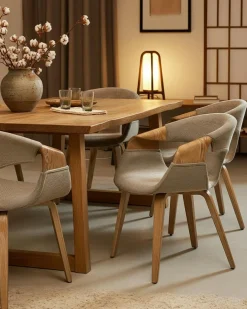 Gazy - chaise en tissu Taupe et bois blanchi