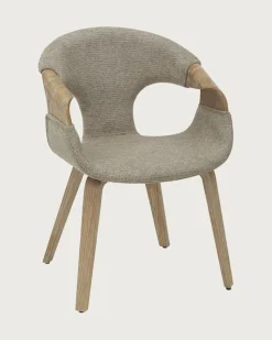 Gazy - chaise en tissu Taupe et bois blanchi