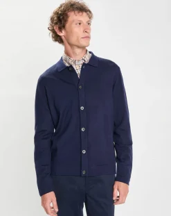 Gilet 100% Laine Mérinos façon veste bleu marine