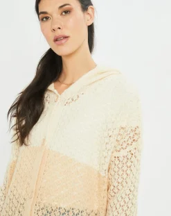 Gilet ajouré en Mohair mélangé Milane abricot/écru