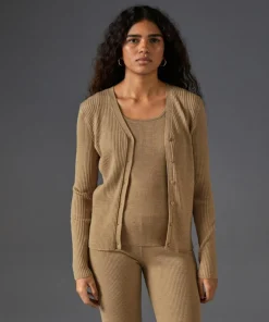 Gilet Alexane 100% laine cache-coeur marron chamois