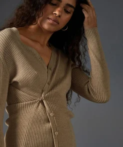 Gilet Alexane 100% laine cache-coeur marron chamois