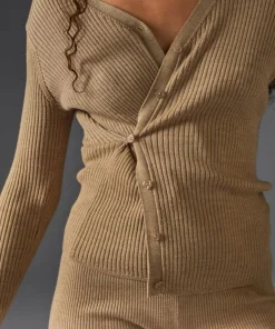 Gilet Alexane 100% laine cache-coeur marron chamois