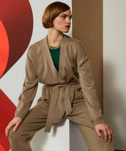 Gilet Anna ceinture amovible marron camel