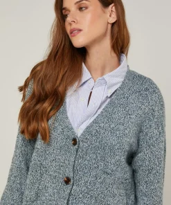 Gilet Arabesque col V chiné bleu