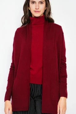 Gilet col châle bordeaux