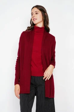 Gilet col châle bordeaux