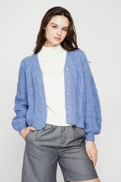 Gilet col v bleu gris