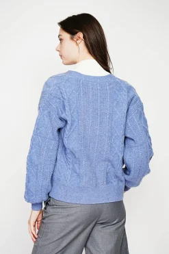 Gilet col v bleu gris