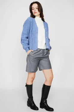 Gilet col v bleu gris