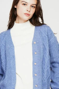 Gilet col v bleu gris