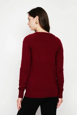 Gilet col v boutonné bordeaux