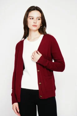 Gilet col v boutonné bordeaux