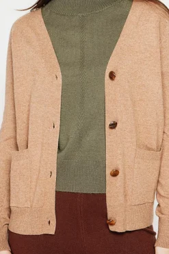 Gilet col v boutonné camel