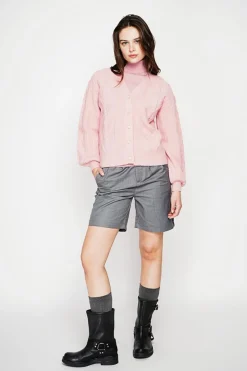 Gilet col v rose poudré