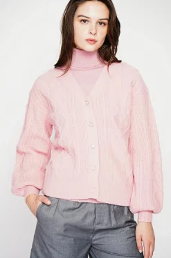 Gilet col v rose poudré