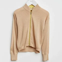 Gilet Donia zippé en Maille mélangé irisée sable