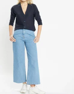 Gilet droit en Lin & Coton Mimosa bleu marine