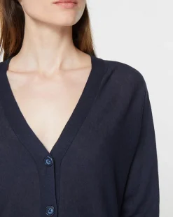 Gilet droit en Lin & Coton Mimosa bleu marine