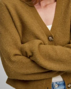 Gilet en Alpaga & Laine mélangés 3 Boutons kaki marron