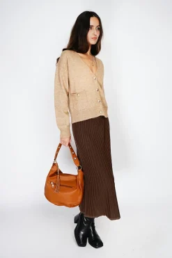 Gilet en Cachemire mélangé grand col camel