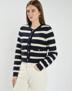 Gilet en Coton & Laine Glada rayures nocturne/écru