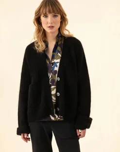 Gilet en Kidmohair & Laine mélangés Bonnie noir