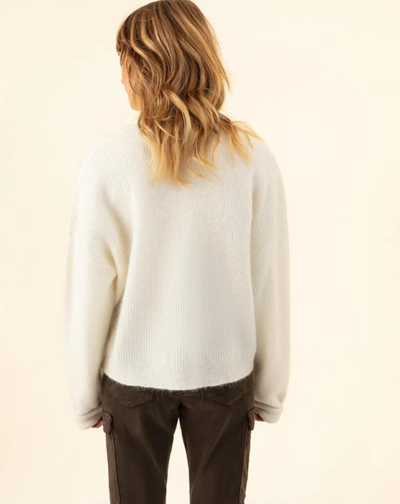 Gilet en Kidmohair & Laine mélangés Bonnie écru