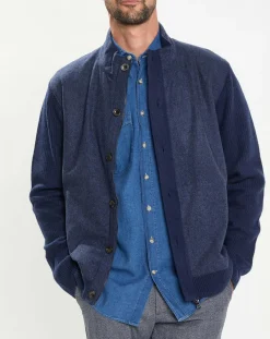 Gilet en Laine Bi-Matière uni bleu