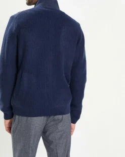 Gilet en Laine Bi-Matière uni bleu