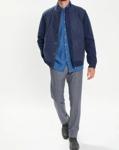 Gilet en Laine Bi-Matière uni bleu