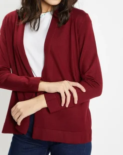 Gilet en Maille fine col châle bordeaux