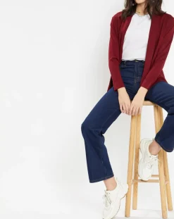 Gilet en Maille fine col châle bordeaux