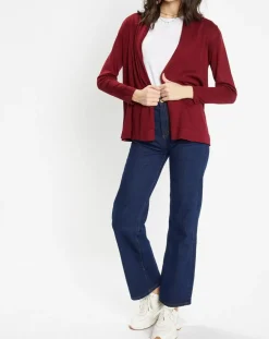 Gilet en Maille fine col châle bordeaux