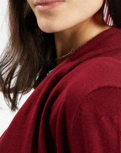 Gilet en Maille fine col châle bordeaux