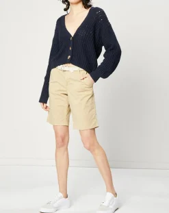 Gilet en Maille mélangée à boutons contrastants bleu marine