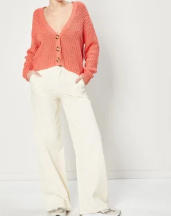 Gilet en Maille mélangée à boutons contrastants rose saumon