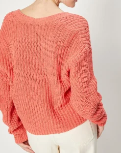 Gilet en Maille mélangée à boutons contrastants rose saumon