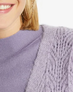 Gilet en Maille pointelle mousseuse Rina violet clair