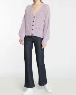 Gilet en Maille pointelle mousseuse Rina violet clair