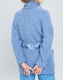 Gilet en Mohair & Laine mélangés Ceinture Pampille bleu