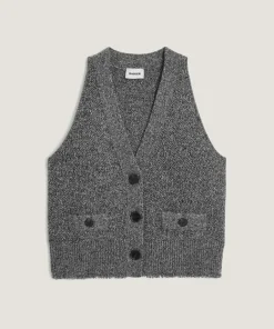 Gilet Esther en Laine & Cachemire boutonne col V sans manches gris chiné