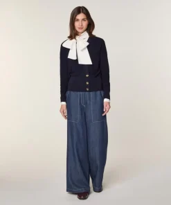 Gilet Ksenia 100% laine cache-coeur boutons bleu marine